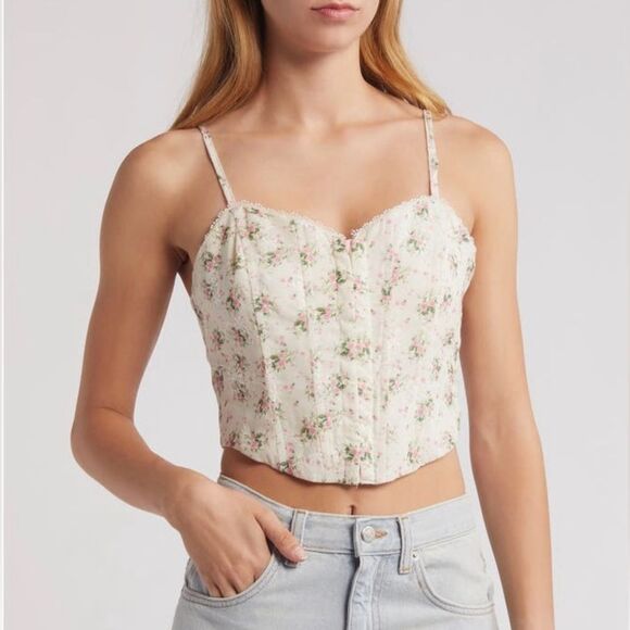 All in Favor NWT Cream Pink Floral Corset  Crop Camisole XL - Picture 1 of 11